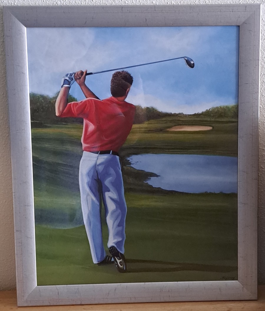 Golf poster in MDF lijst POS 02 40 x 50 cm LAATSTE OP=OP!!